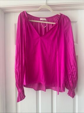 Ramy Brook Fuchsia V-Neck Balloon Sleeve Blouse